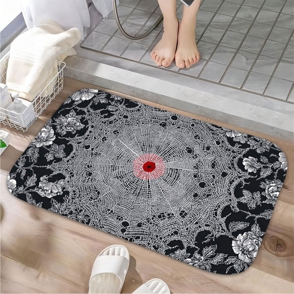 1pc Lace with Red Center Absorbent Non-Slip Bathroom Thickened Flannel Rug Decor,Soft,Quick Drying,Suitable For Indoor/outdoor Use,Bathrooms,Bedrooms,Kitchens,Terrace,Laundry Rooms,16"x24"