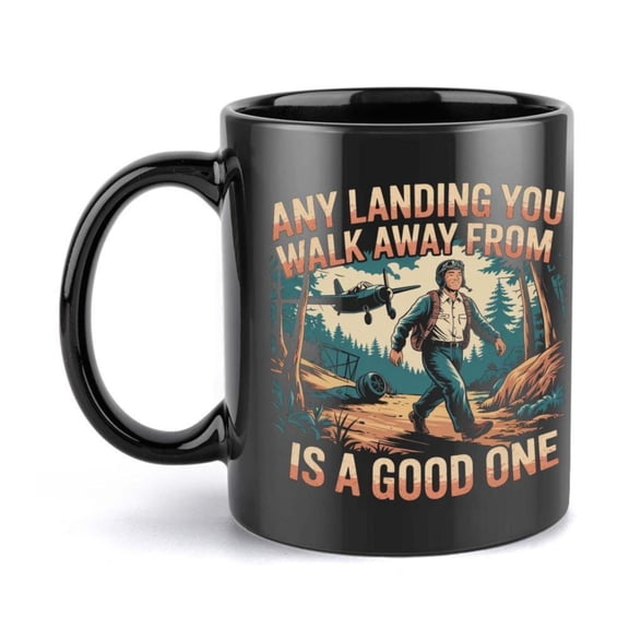1pc Any Landing You Walk Away From Funny Mug 11oz Ceramic Cup Coffee Mug Decorative Cup Ideal Birthday Holiday Present Office Family Life Party Wedding Pilot Aviation Plane Lover s