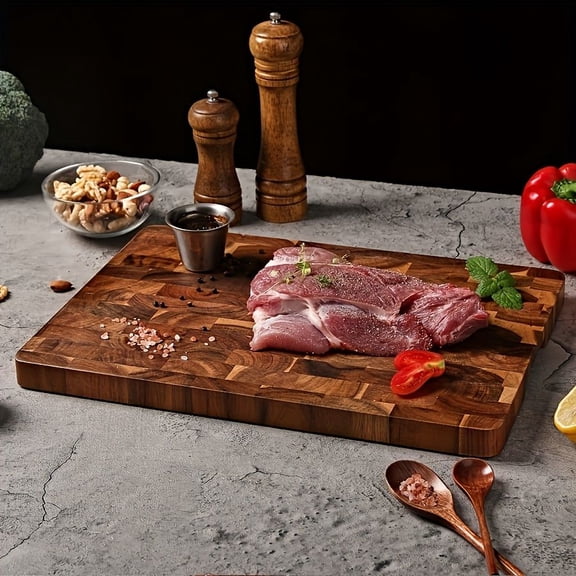 1pc Large Acacia Wood Cutting Board - Heavy-Duty Double-Sided Butcher Block for Kitchen & BBQ