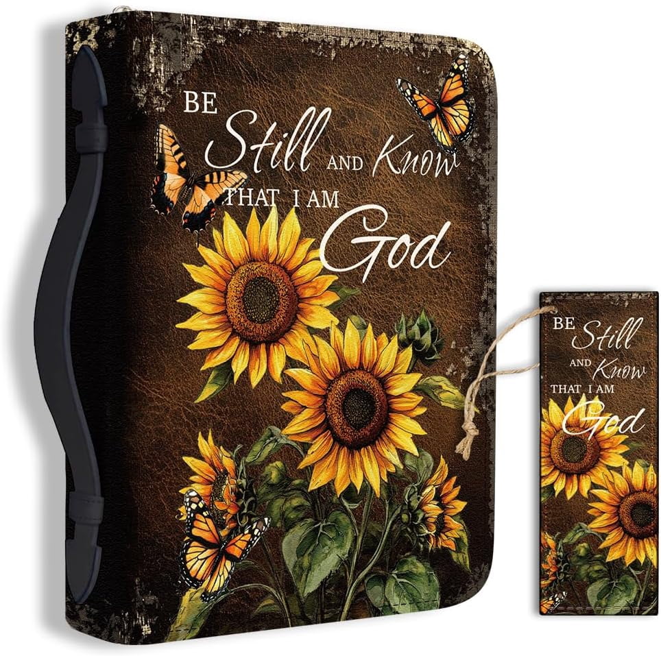 1pc Large Bible Cover 8x11 inch PU Leather Bible Case with Bookmark Sunflower Butterfly Bible Carrying Case for Women Men Christian Bible Note Books Carrying Accessories for DIY