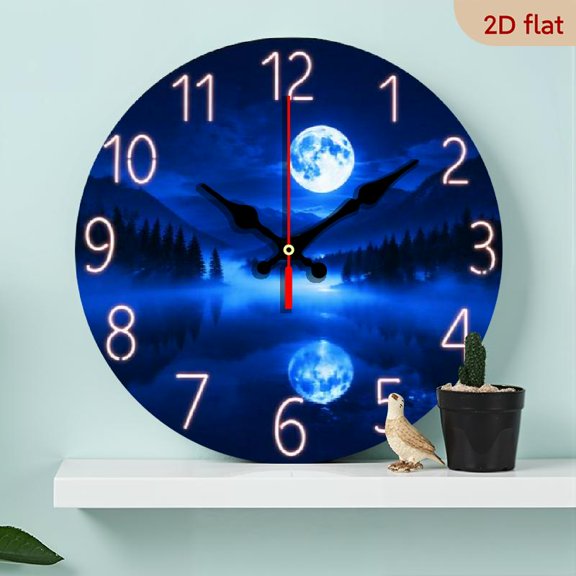 1pc Large Blue Iceberg Forest Moon Clock - Battery Operated Silent Wall Art for Home, Office, Aesthetic Room Decor, Perfect Spiritual Gift (Battery Not Included)