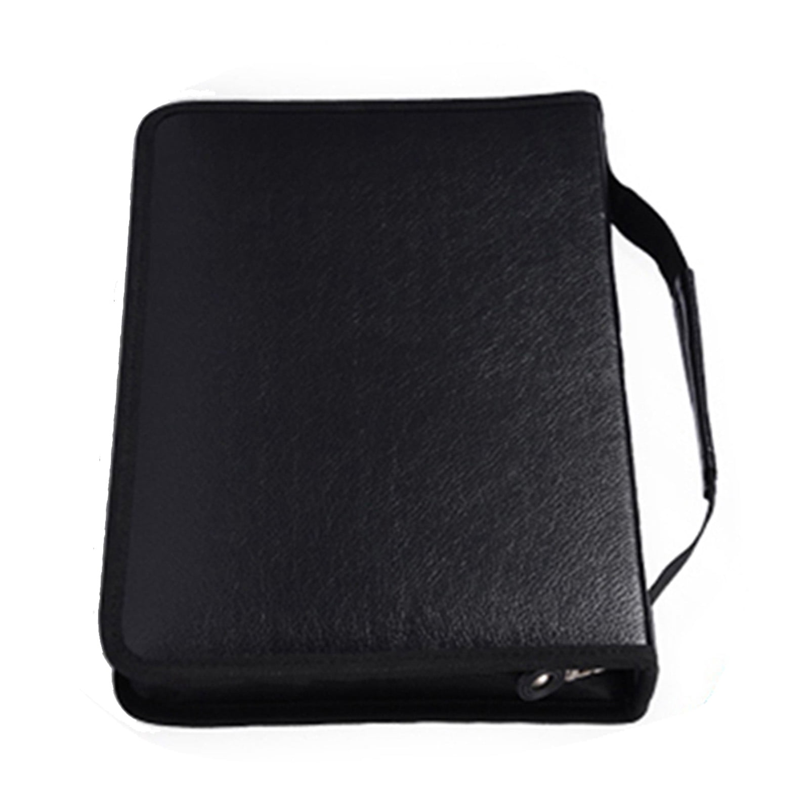 1pc Large Capacity PU Leather Fabric Pencil Case Zipper Pen Bag (Black)