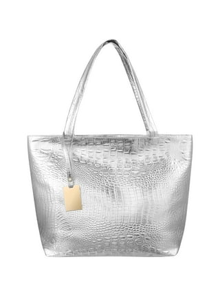 Silver mirror tote bag, metallic shopper beach bag, laptop school work,  vinyl, vegan gift shopper weekend bag, summer bag metallic