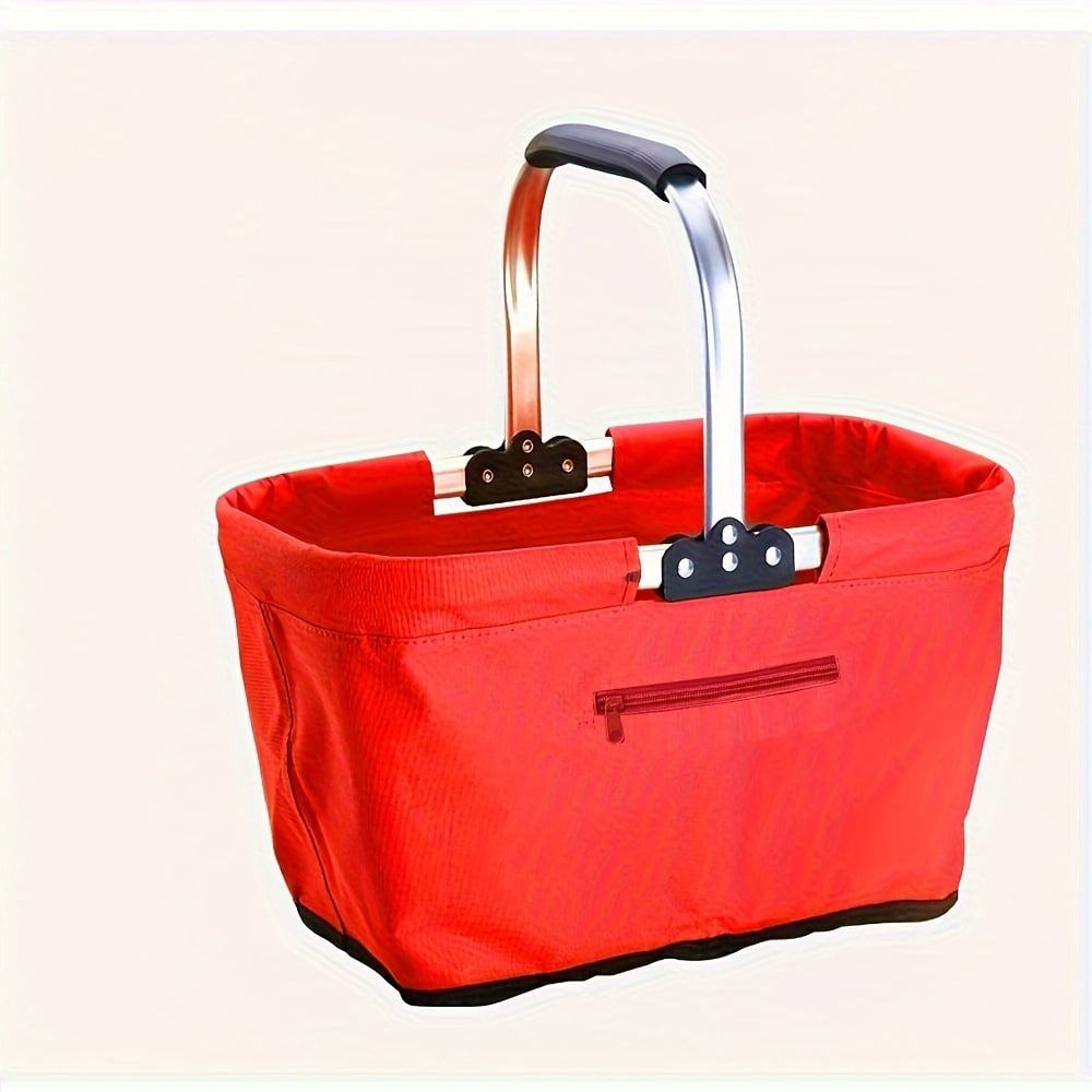 1pc Large Collapsible Market Basket with Aluminum Frame, Insulated and