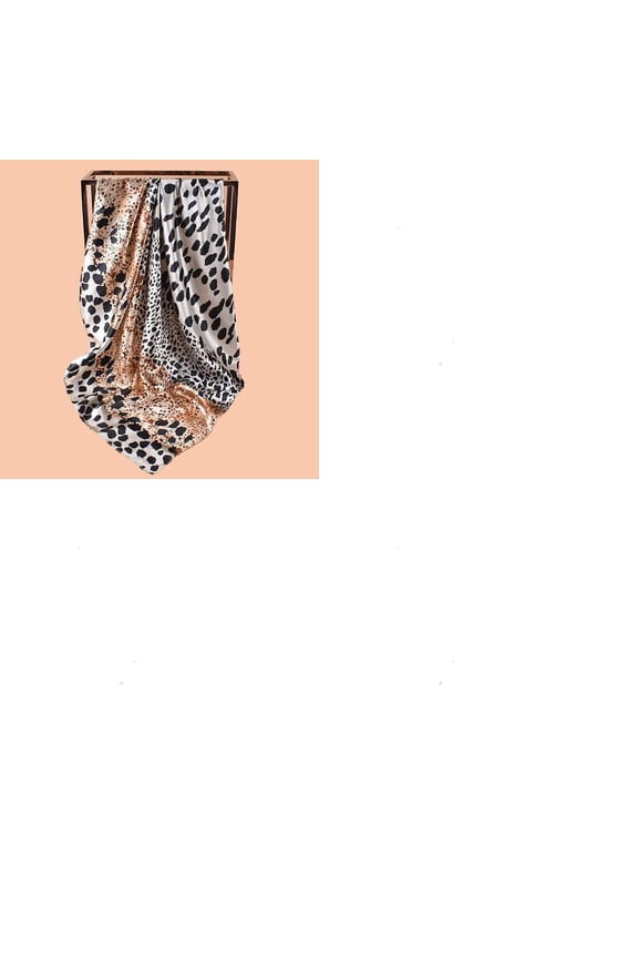 1pc Large Square Polyester Satin Head Scarf Leopard Print Printed Hair Bandanas for Women Sandy Brown 900x900mm