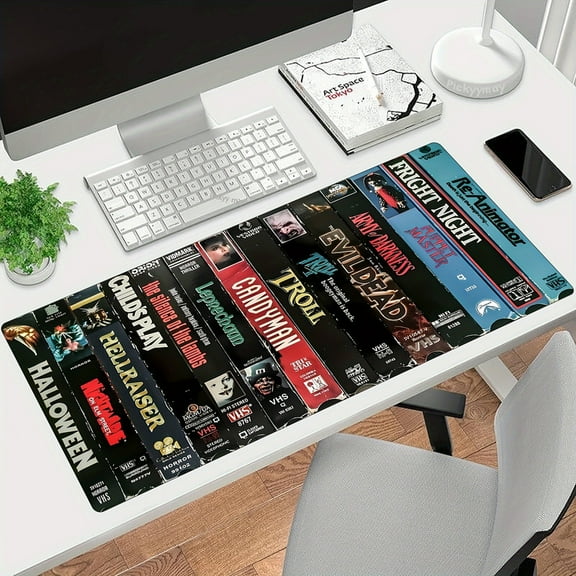 1pc Large Water-Resistant Horror Movie Themed Mouse Pad - Non-Slip Rubber Base, Stitched Edges, 31.5x11.8 inch Oblong Deskpad Mat for Gaming and Office