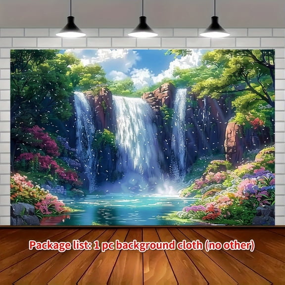 1pc Large Waterfall tapestry Fabric - Vibrant Turquoise Blue & Green Nature Landscape Wall Mural, Durable for Weddings, Birthdays & Home Decor