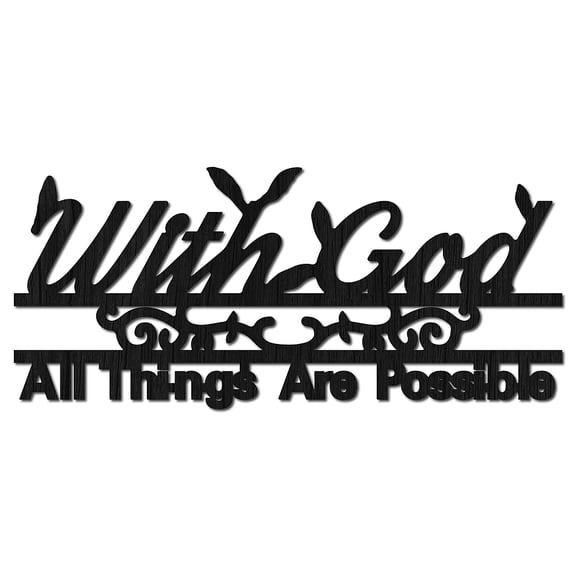 1pc Laser Cut Basswood Wall Sculpture for Home Decoration Kitchen Supplies Word With God All Things Are Possible Black 250x300x5mm