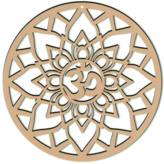 1pc Laser Cut Wooden Wall Sculpture Torus Wall Art Home Decor Meditation Symbol Flat Round BurlyWood Om Symbol Pattern 30x0.6cm for DIY