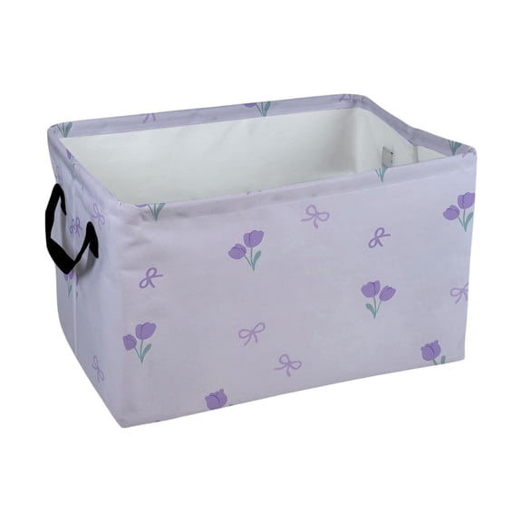 1pc Lavender Floral Bow Pattern Storage Baskets Storage Boxes Home Decor Storage Clothes Organization And Storage Home Decor Storage Holiday Gifts,Toys,Books,Laundry Basket