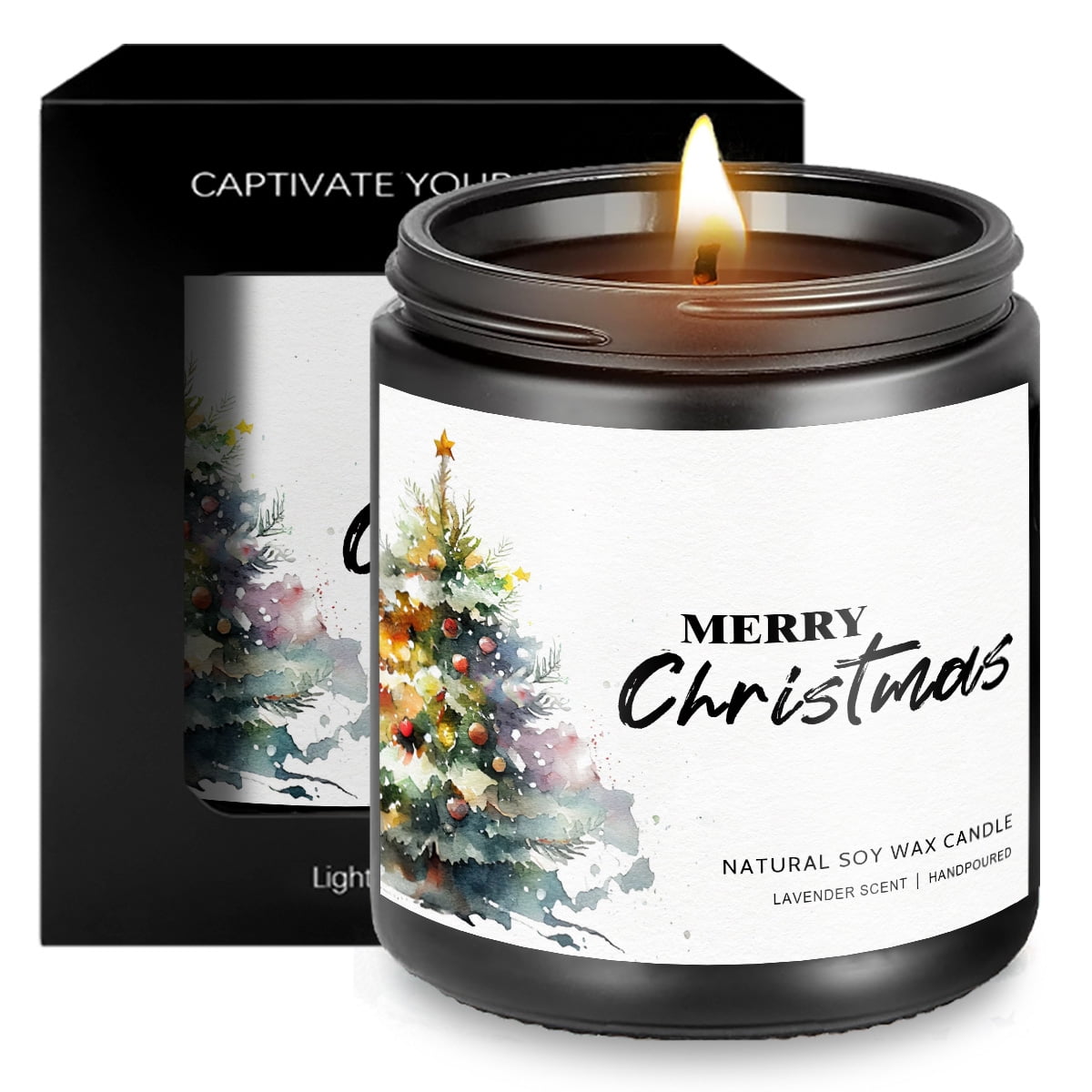 1pc Lavender Scented Candle Merry Christmas Gift for Women Men Adult Coworker Friends Mom Grandma Sister Wife White Elephant Winter Xmas Home Decorations Lights Trees Reindeer Stockings Present