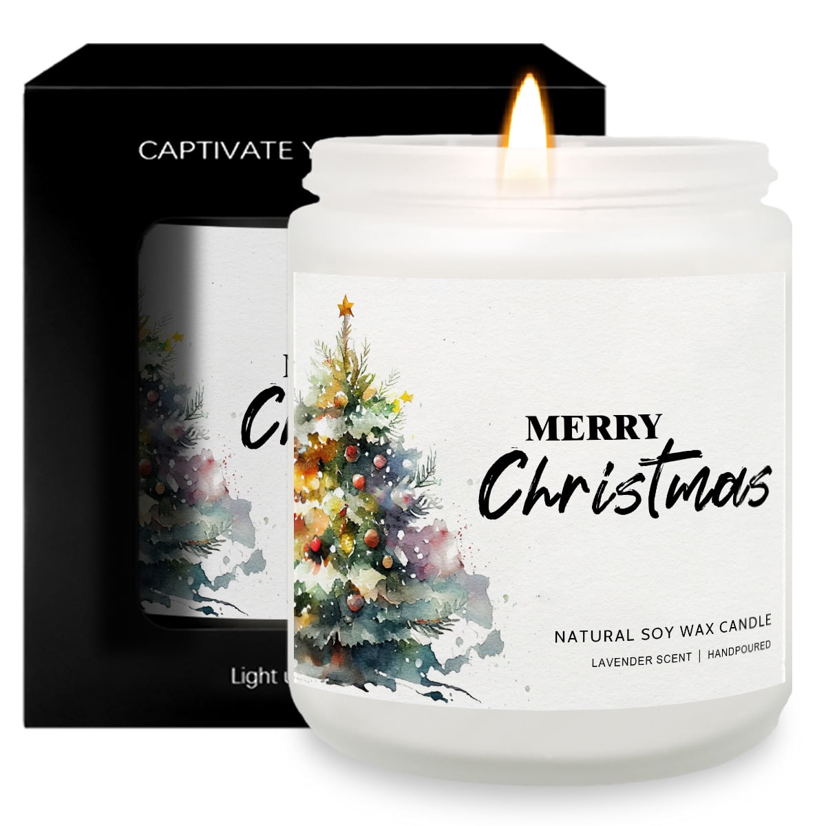 1pc Lavender Scented Candle Merry Christmas Gift for Women Men Adult Coworker Friends Mom Grandma Sister Wife White Elephant Winter Xmas Home Decorations Lights Trees Reindeer Stockings Present