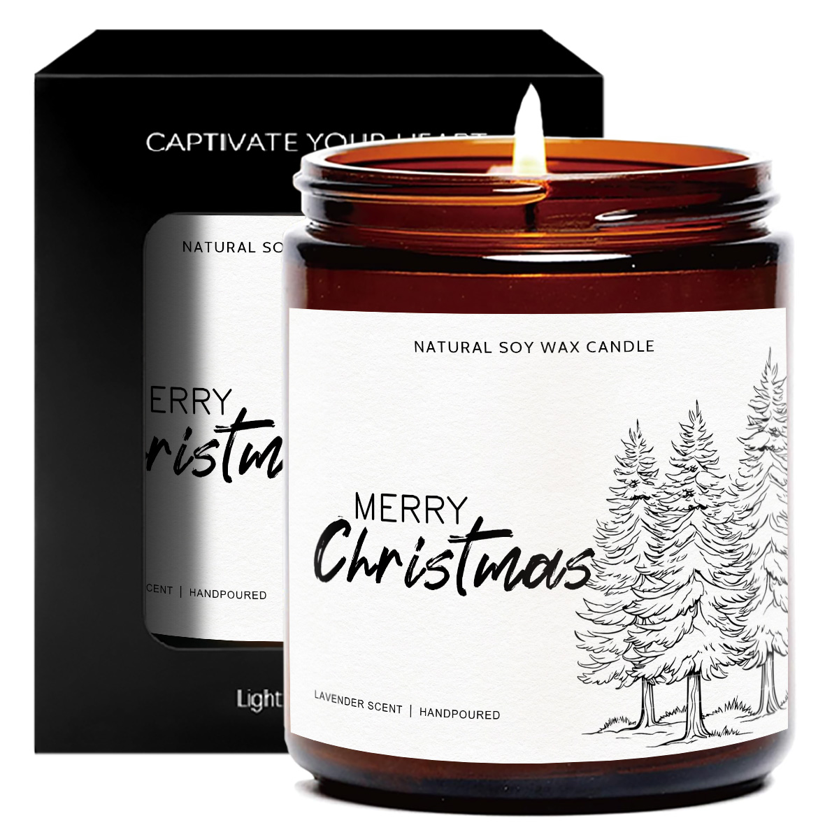 1pc Lavender Scented Candle Merry Christmas Gift for Women Men Adult Coworker Friends Mom Grandma Sister Wife White Elephant Winter Xmas House Decor Lights Trees Stockings Snowflakes Present