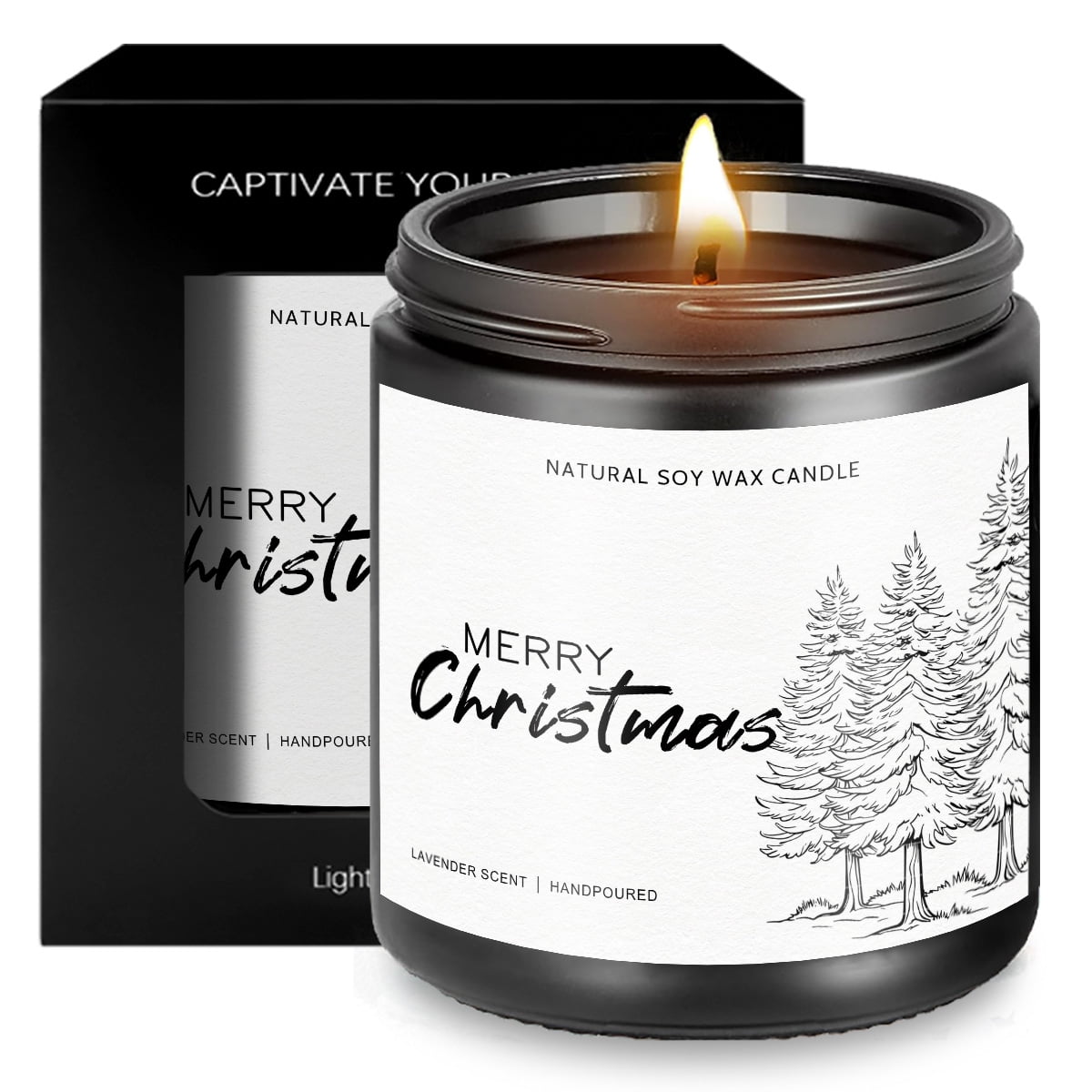 1pc Lavender Scented Candle Merry Christmas Gift for Women Men Adult Coworker Friends Mom Grandma Sister Wife White Elephant Winter Xmas House Decor Lights Trees Stockings Snowflakes Present