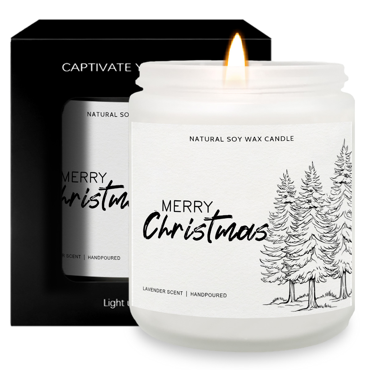 1pc Lavender Scented Candle Merry Christmas Gift for Women Men Adult Coworker Friends Mom Grandma Sister Wife White Elephant Winter Xmas House Decor Lights Trees Stockings Snowflakes Present