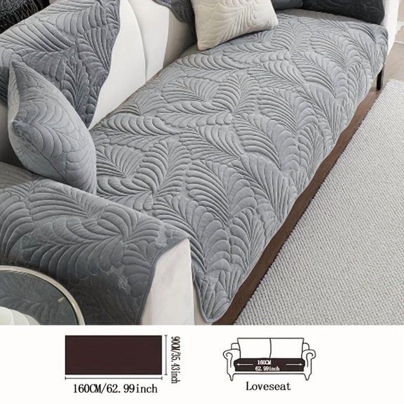 1pc Leaf Pattern Sofa Cover Plush Sofa Slipcover for All Seasons, with Thickened Anti-slip Design, Machine Washable, Couch Cover Pet-friendly, Suitable for Living Room, Office Home Decor