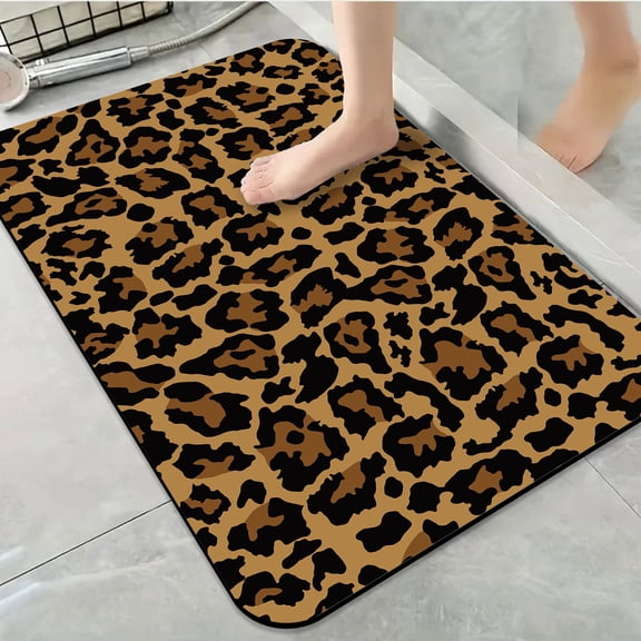 1pc Leopard Print Bathroom Rug Bathroom Decor and Accessories- Durable,Anti Slip,And Quick Drying,Suitable For Bathrooms,Bedrooms,Kitchens,And Laundry Rooms - Washable Bathroom Mat