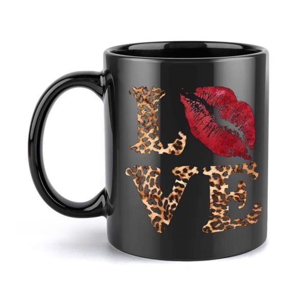 1pc Leopard Print Lip Mug 11oz Ceramic Coffee Cup with Bold Red Lips Design Hand Wash Only Reusable Holiday Birthday Christmas Summer Gifts Coffee Bar Accessories