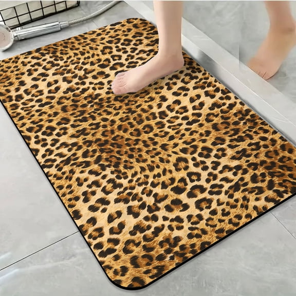 1pc Leopard Skin Texture Bathroom Rug Bathroom Decor and Accessories- Durable,Anti Slip,And Quick Drying,Suitable For Indoor/outdoor Use - Perfect For Bathrooms,Bedrooms,Kitchens