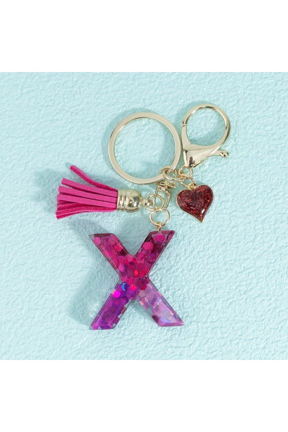 1pc Letter Car Keychain, Beautiful Purple-Red Tassel Heart A-Z Letter Keyring, Novel Key Lanyard Decoration for Women, Wallet, Backpack, Pendant Accessory, Car Keychain, Creative Gift