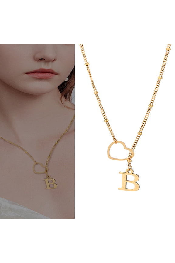 1pc Letter & Heart Stainless Steel Lariat Necklaces for Women Golden Letter B 16.30~16.63 inch(41.4~42.25cm)