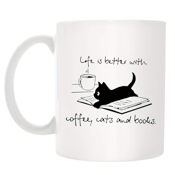 1pc Life is Better with Coffee Cats and Books Ceramic Mug High quality ceramic cups coffee cups milk cups gifts family friends classmates colleagues Christmas gifts Thanksgiving gi