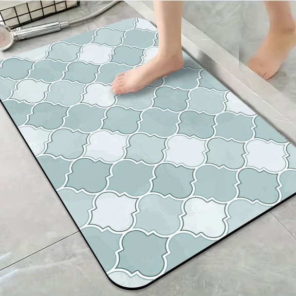 1pc Light Blue Geometric Tile Bathroom Rug Bathroom Decor and Accessories- Durable,Anti Slip,And Quick Drying,Suitable For Indoor/outdoor Use - Perfect For Bathrooms,Bedrooms,Kitchens,Terraces