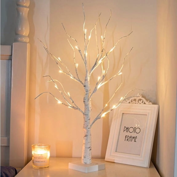1pc Lighted Birch Tree, Christmas Tree with 24 LED, Tabletop Centerpiece Artificial Tree Lights USB/Battery Powered for Home Office Bedroom Wedding Decorations
