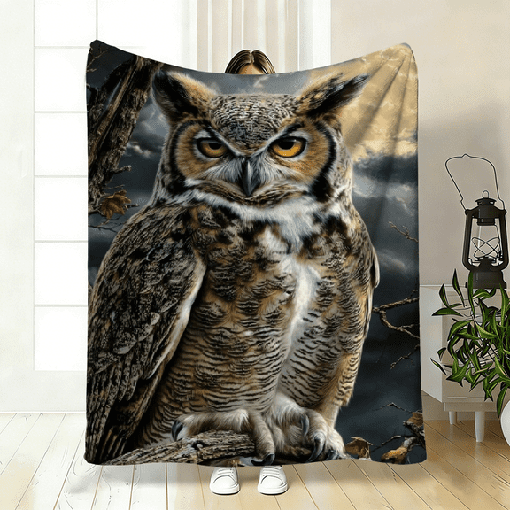 1pc a Lightweight Blanket Featuring an Owl And Moon Design, Personalized with a Name. Ideal for Use on Sofas, Beds, During Travel, Camping, Or in Living Rooms And Offices. Made from Soft And Warm