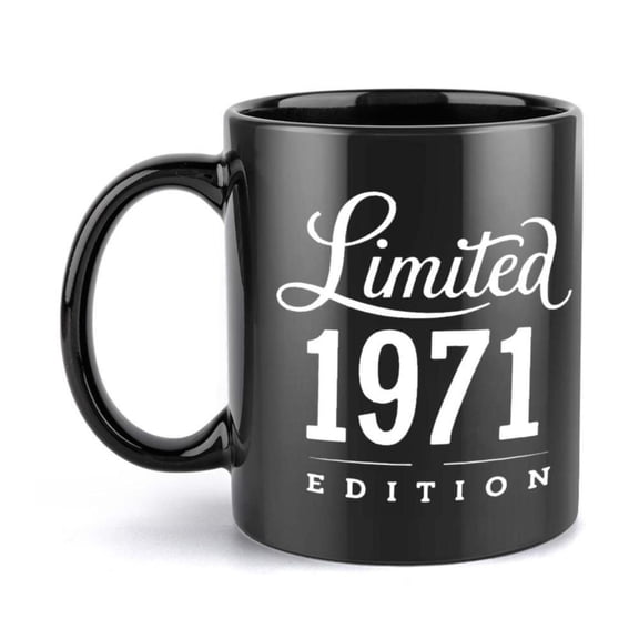 1pc Limited 1971 Edition Ceramic Coffee Mug 11oz Black with White Cursive Lettering Hand Wash Only Reusable Durable Friends Family All Season Use Coffee Bar Accessories Mug Cup And