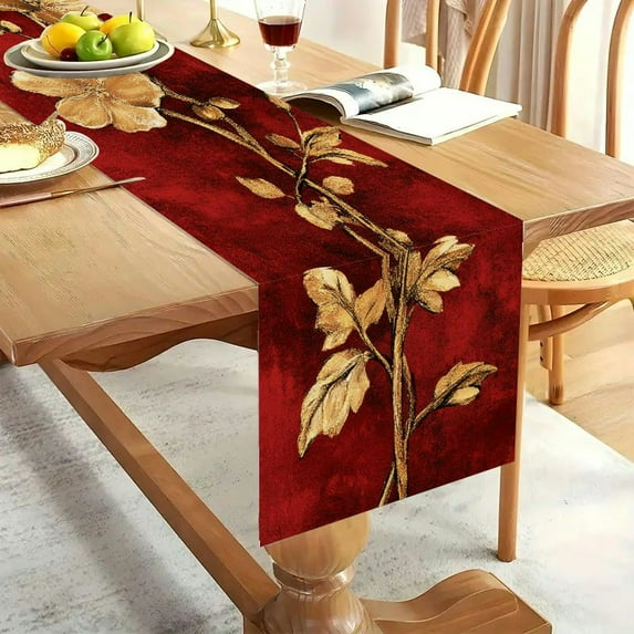 1pc Linen 100% red and gold floral Party Decoration, Gift, Holiday Decorations, Room Decor, Scene Decor Dining Table Decoration