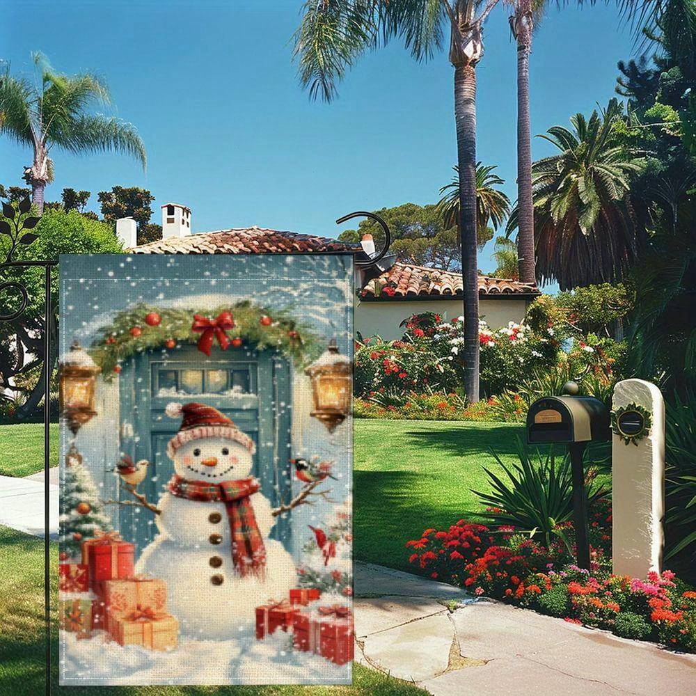 1pc Linen Christmas Garden Flag with Snowman Design for Home, Beach