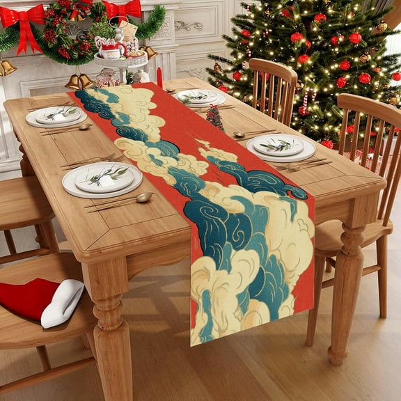 1pc Linen Cloud pattern, a seamless repeating pattern, on a red background Party Decoration, Gift, Holiday Decorations, Room Decor, Scene Decor Dining Table Decoration