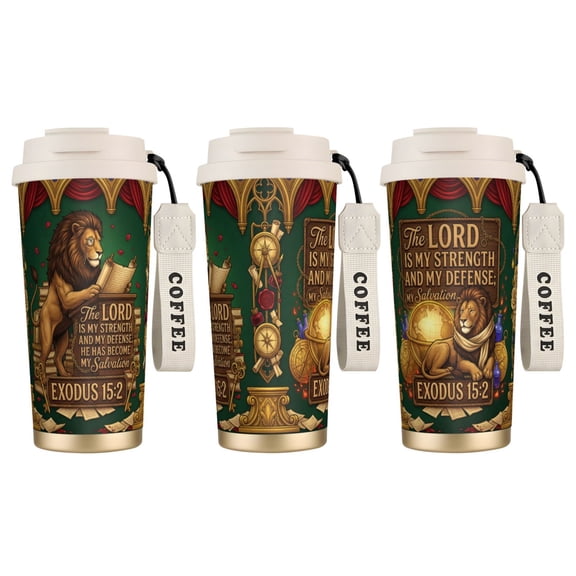 1pc Lion Coffee Mug 18oz Gothic Style Lion & Floral Bible Verse, Leak-proof Aesthetic Religious Cup