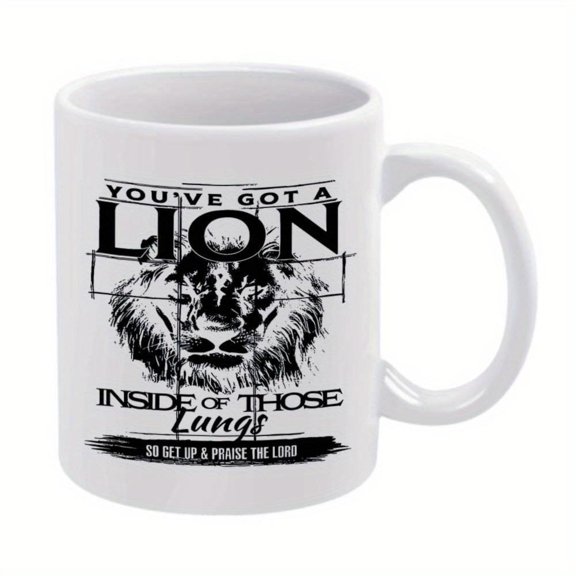 1pc Lion Motivational Ceramic Coffee Mug 11oz You ve Got a Lion Inside Inspirational Quote White with Black Print Friends Family Hand Wash Only Inspirational Lion Graphic Mug Bold Design