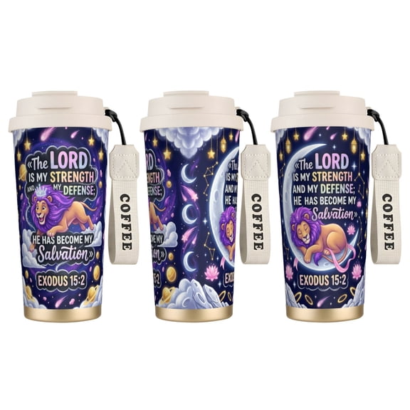 1pc Lion Tumbler 18oz "Be Strong" Religious Quote & Lion Art, Leak-proof Holiday Gifting Tumbler