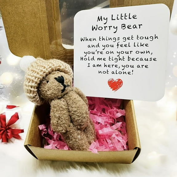1pc My Little Worry Bear Miniature Gift Box with Encouraging Card - Pocket-Sized Bear Hug Keepsake, Best Friend Memento for Wedding Favors, Christmas, Thanksgiving, New Year'S Present, Paper Material