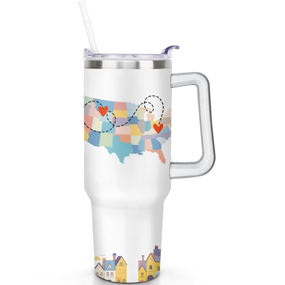 1pc Long distance relationship 40oz Tumbler with Straw & Handle - Insulated Stainless Steel Cup | Holiday Gift for Man Women (Christmas, Valentine's, Birthday)