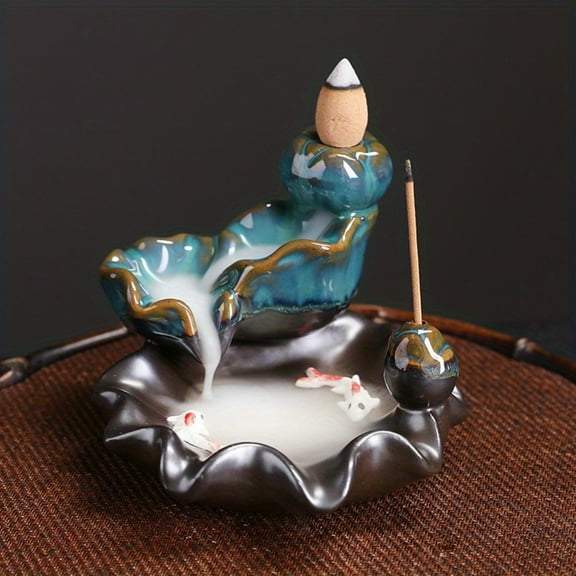 1pc Lotus Ceramic Backflow Incense Burner, Aromatherapy & Meditation Home Decor (Without Incense)