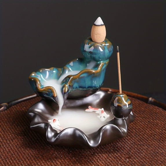 1pc Lotus Ceramic Backflow Incense Burner, Aromatherapy & Meditation Home Decor (Without Incense)