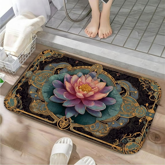 1pc Lotus Flower with Ornate Absorbent Non-Slip Bathroom Thickened Flannel Rug Decor,Soft,Quick Drying,Suitable For Indoor/outdoor Use,Bathrooms,Bedrooms,Kitchens,Terrace,Laundry Rooms,16"x24"