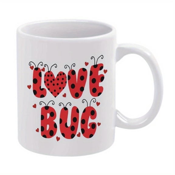 1pc Love Bug Coffee Mug Cute Bug Cup with Red Hearts 11oz Ceramic Cup Hot Cold Drinks Birthday Valentine S Gifts Women Bug Lovers Everyday Kitchen Party Drinkware Playful Design Sm