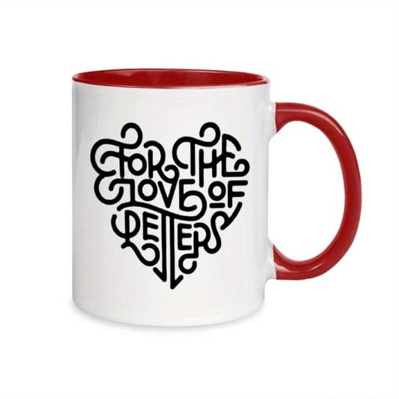 1pc Love Letters Heart Coffee Mug Elegant Black Script Cup with Red Accent 11oz Ceramic Cup Hot Cold Drinks Birthday Valentine s Anniversary Gifts Ideal Couples Home Office or Trav