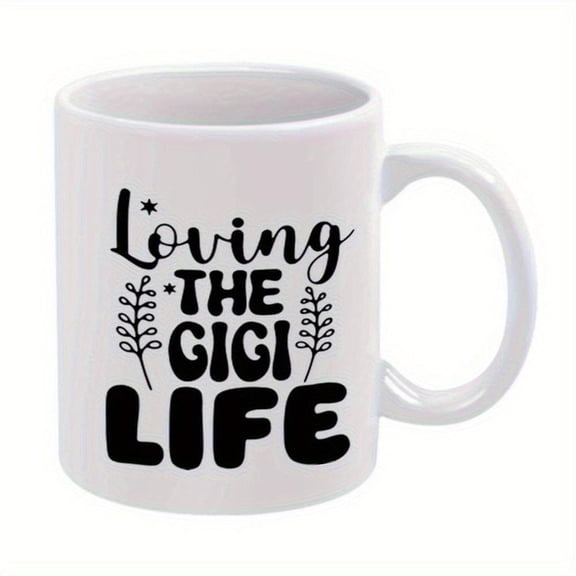 1pc Loving Life Mug Elegant Black Typography Coffee Cup with Leaves Stars Design 11oz White Cup Grandma Birthday Christmas Mother s Day Gifts Everyday