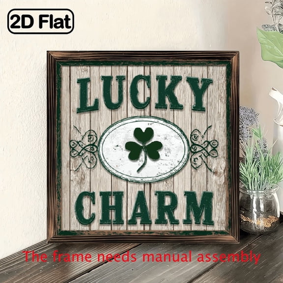 1pc Lucky Charm Vintage Rustic Wooden Sign, 8x8 Inch - Shabby Chic Wall Art with Green Clover Design for St Patrick's Day, Ideal for Kitchen, Bathroom, Bedroom, Office Decor or Housewarming Gift
