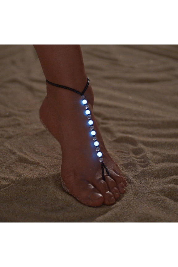 1pc Luminous Resin Round Beaded with Glass Seed Beaded Anklets Black 8-5/8 inch(220mm)
