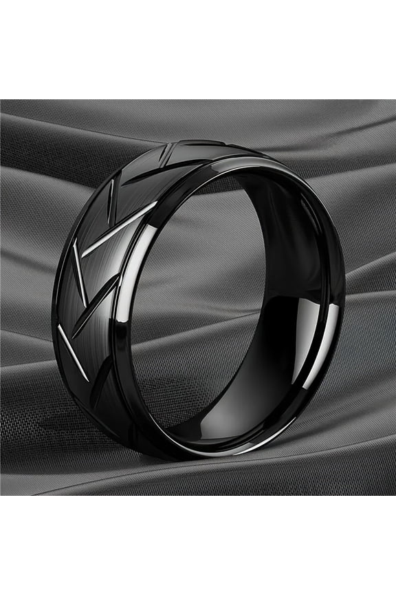 1pc Luxury 8MM Black Tungsten Steel Ring - Fashionable & Simple Design with Black Silk - Artificial Jewelry - Perfect Gift for Men & Jewelry Lovers,9