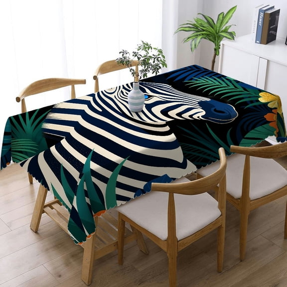 1pc Luxury Accent Neutral Textured Art Zebra Rainforest Print Rectangular Tablecloth, Polyester Tablecloths Holiday Party Tablecloth, Luxury Accent Neutral Textured Art Zebra Rainforest