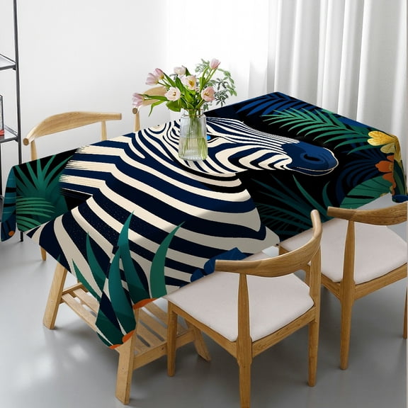 1pc Luxury Accent Neutral Textured Art Zebra Rainforest Print Tablecloths for dining table, Polyester Tablecloths 2D Flat Printing, Luxury Accent Neutral Textured Art Zebra Rainforest