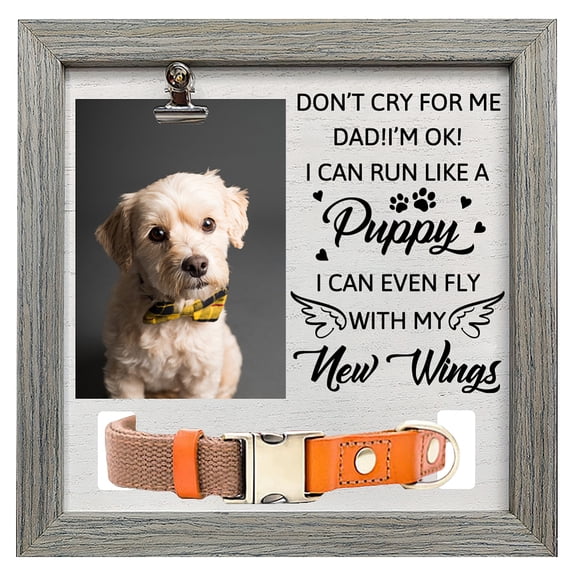 1pc MDF Pet Photo Frames for Tabletop Display Photo Frame Square with Word Gray Wing 230x230mm Wood